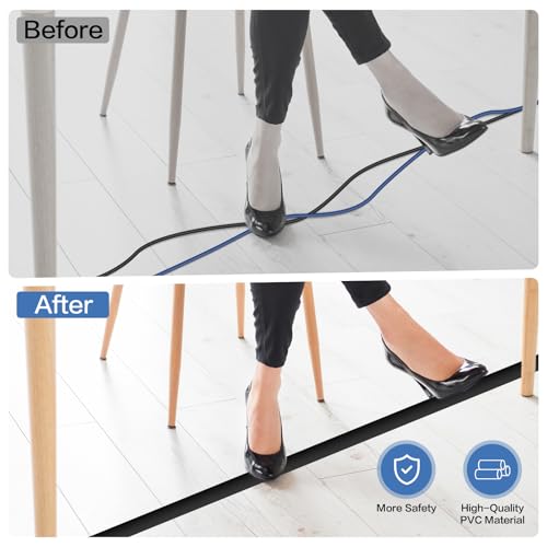 Floor Cord Cover Self Adhesive Cord Hider Floor Extension Cord Covers for Floor Power Cord Protector Cable Management Prevent Cable Trips Cable Cavity 0.32" W x 0.32" H (Black, 10Ft) - color: Black, size: 0.79" x 10'