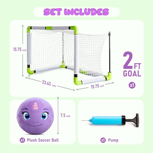 VangeBow Toddler Toy Soccer Goals for Backyard Indoor with Soft Plush Unicorn Ball, Mini Soccer Nets and Ball Set for Kids(Pump Include) - style: Unicorn Ball & Goal