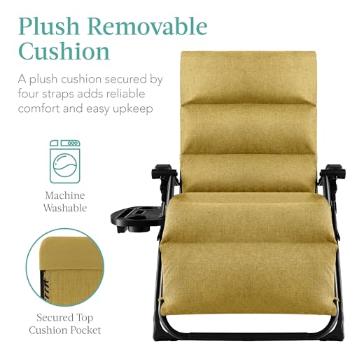 Best Choice Products Oversized Zero Gravity Chair, Folding Outdoor Patio Recliner, XL Anti Gravity Lounger w/Removable Cushion, Cup Holder, Side Tray, 350lb Capacity - Sunflower Yellow - color: Sunflower Yellow