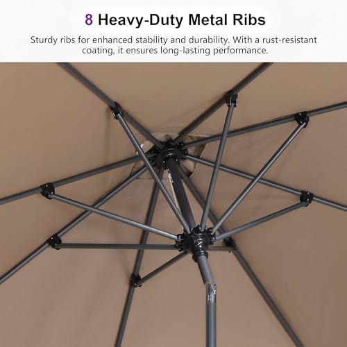 PURPLE LEAF 6.5' x 6.5' Square Patio Umbrella Outdoor Table Umbrella Aluminum Frame Market Umbrella Sun Umbrella with 8 Sturdy Ribs Tilt for Garden Deck Lawn Pool Light Taupe - color: Taupe, size: 6.5' x 6.5'