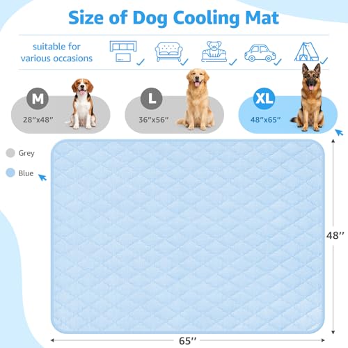 LOOBANI Dog Cooling Mat for Giant, Large Dogs 65"x48"- Dog Cooling Pad Durable, Cool Blanket Machine Washable, Large Pet Cool Mat for Outdoor, Indoor (Blue, 65"x48") - color: Blue, size: 65"x48"