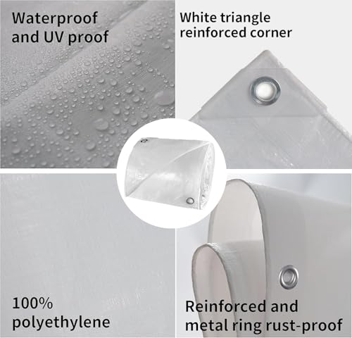 TARPAL 4'x6' White Tarp Waterproof 7.5 mil Medium Duty All Purpose Poly Tarps Cover Waterproof,Snow Proof UV Protection,Rip and Tear Proof,Poly Tarpaulin - color: White-7.5mil, size: 4x6 Feet-Finished size