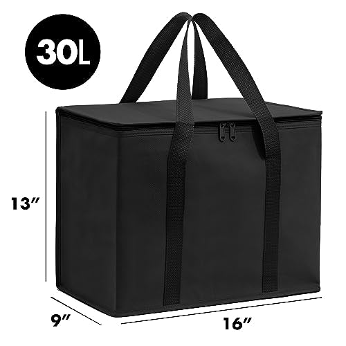 Carrywell (Not Made In China) Insulated Reusable Grocery Bags 2-Pack, Catering and Delivery Bag For Hot and Cold Food, Collapsible Thermal Tote For Doordash - color: Black, size: 2 pack, style: XL Insulated
