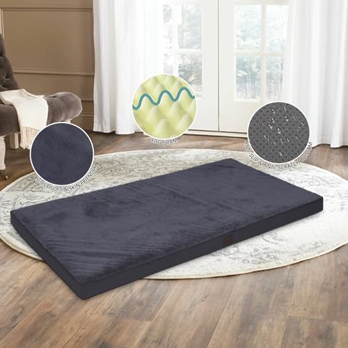 Waterproof Human Dog Bed Orthopedic Dog Beds for Crate with Removable Washable Cover Egg-Crate Foam Pet Pad Mat with Anti-Slip Bottom, 75x38 Inch, Grey - color: Grey, size: 75"L x 38"W x 4"H