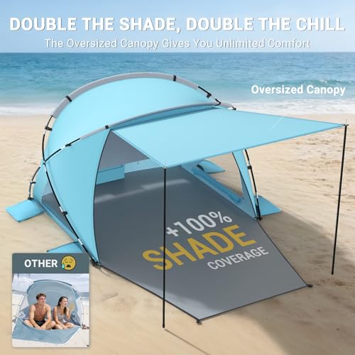 Elegear Beach Tent Sun Shelter with Canopy, CumbreX™ 4-6 Person Pop Up Beach Tent, Easy Setup UPF 50+ UV Protection Portable Lightweight Waterproof Cooler Family Beach Cabana Sun Shade Shelter - Blue - color: Blue