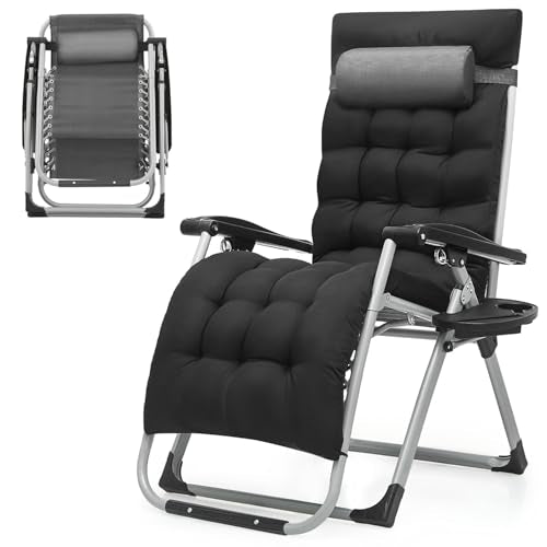 OS MOTOR Zero Gravity Chair, Portable Folding Reclining Lounge Chairs with Adjustable Cushion and Cup Holder Trays for Outdoor, Patio, Beach, Camping, Garden, Poolside, Gray - color: Grey