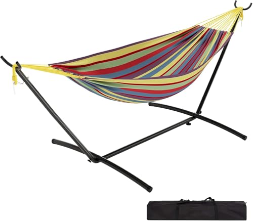 TrailBlaze Double Hammock with Stand, Heavy Duty Portable Steel Hammock Set for Outdoor and Indoor Use, 500lb Capacity, Includes Carrying Bag, Space Saving Design,Quick Assembly - color: Light Gray