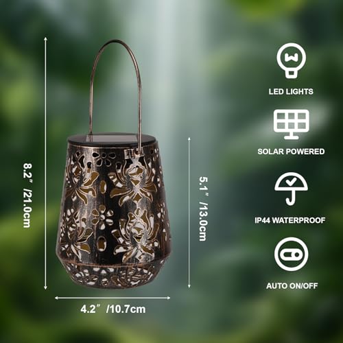 Edenseelake 2 Pack Solar Hanging Lanterns Outdoor Waterproof, Metal Flower Solar Lights, Decorative LED Lantern for Garden, Patio, Porch, Yard, Lawn, Bronze - color: Chrysanth, size: 2 packs