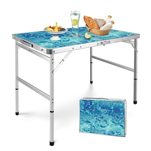VILLEY Folding Camping Table 3FT, Adjustable Height Portable Aluminum Table with Handle, Lightweight Foldable Table for Outdoor Picnic BBQ Travel Camping Indoor Use - size: 35.4" x 23.6"(2 Height)