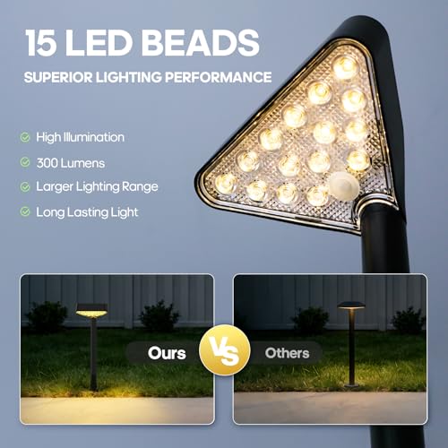 Solar Pathway Lights Outdoor, 8 Pack, 15 LED Brighter Solar Path Lights Waterproof with Upgraded Solar Panel, Up to 12Hrs Modern Landscape Lights for Backyard Garden Walkway Driveway Patio Lawn Decor - color: Warm White