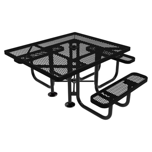 COATEDOUTDOORFURNITURE Heavy-Duty Portable ADA-Compliant Outdoor Picnic Table with Umbrella Hole, Expanded Metal Patio Dining Furniture Made in America (46" Square Top, Textured Black) - color: Textured Black, Expanded Metal, size: 46 In, Square Handicap