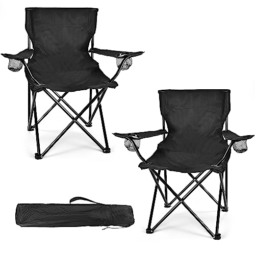 WEIDIORME 2 Pack Lightweight Camping Chairs for Adults & Teens, 250LBS Capacity Foldable Portable Chairs with Carry Bag, Compact Design for Camping, Beach, Picnics, and Outdoor Events - color: Black Chairs 2pcs, size: Medium