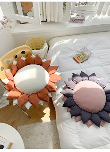 27.5" 3D handmade stitching sunflower shaped pillow flat round flower floor pillow pure cotton patio furniture cushion bedroom sofa bed decoration (Pink Grey) - color: Pink Grey