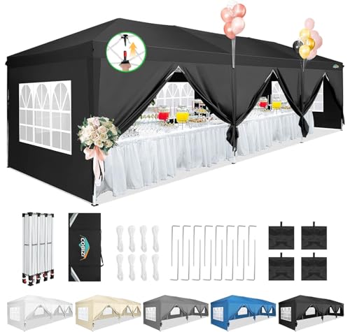 COBIZI 10x30 Canopy Party Tent with 8 Walls 10x30 Pop Up Canopy for Parties Waterproof UPF 50+ Outdoor Commercial Event Tent for Party Backyard Gazebo Canopy with Sidewalls & Sandbags(Black,10x30ft - color: Black, size: 10x30FT with 8 sidewalls