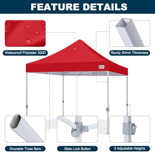 MASTERCANOPY Pop Up Canopy Tent Commercial Grade 10x10 Instant Shelter (Red) - color: Red, size: 10x10