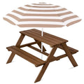 Best Choice Products Wooden Kids Picnic Table with Umbrella, Outdoor Activity Table Set with Built-in Benches, 220 lb Capacity per Bench - Walnut/Beige - color: Walnut/Beige