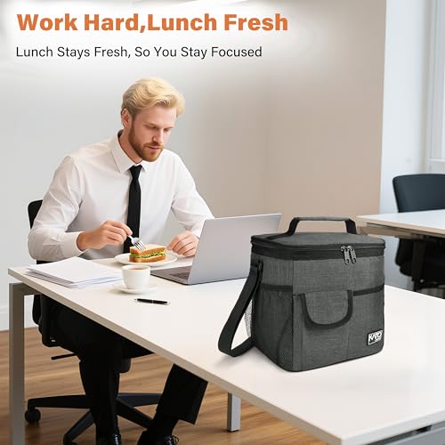 Tirrinia Insulated Large Lunch Bag for Women Men, Leakproof Lunch Box Containers for Adults, Work, School, Soft Lunchbox for Kids, Boys, Adult Cooler Bag for Picnic, Hiking,Beach,Charcoal - color: Charcoal, size: Large-10.5L