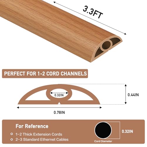 Floor Cord Cover Self Adhesive Cord Hider Floor Extension Cord Covers for Floor Power Cord Protector Cable Management Prevent Cable Trips Cable Cavity 0.32" W x 0.32" H (Light Brown Wood, 3.3Ft) - color: Light Brown Wood, size: 0.79" X 3.3'