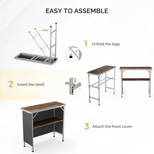 Bonnlo Folding Portable Bar Table, Mobile Bar Table for Events, Party, Camping, Picnic, Tradeshow, Indoor with Black Skirt 39 "L x 34" H - color: Nature