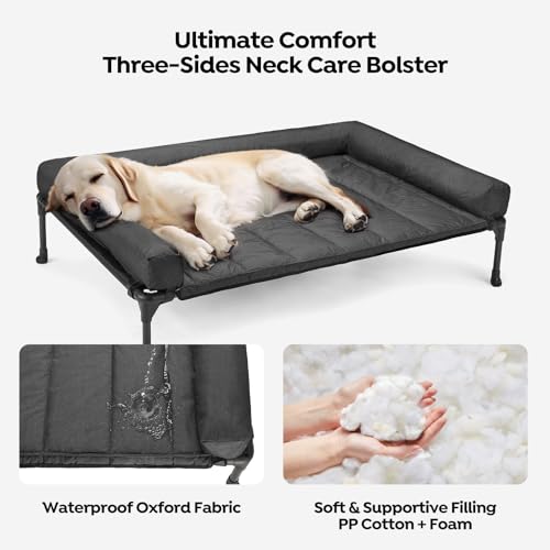 Veehoo Cooling Elevated Dog Bed Add Removable Waterproof Bolster Cushion Mat, Raised Pet Cot with Breathable Teslin Mesh, No-Slip Feet, Dog Couch Bed for Indoor Outdoor, 42x30inches, Black, CWC2331B - color: Black, size: 42.0"L x 30.0"W x 7.0"Th