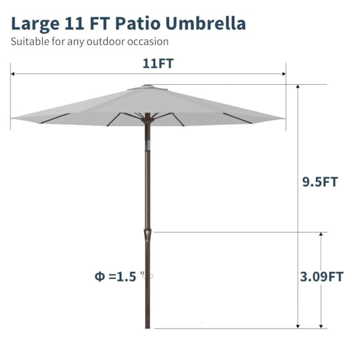 PatioKingdom 11FT Patio Umbrella,Outdoor Umbrella with Push Button Tilt and Crank,Market Table Umbrella with 8 Sturdy Fiberglass Ribs UV Protection - color: Light Gray, size: 11FT