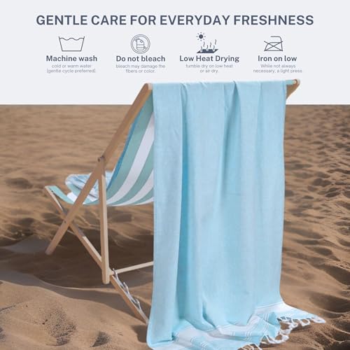 Cotton Turkish Beach Towel with Towels Oversized 36"x72" Pool Absorbent Extra Large Quick Dry Sand Travel Towel (Aqua Blue, 4 Pack) - color: Aqua Blue, size: 4 Pack
