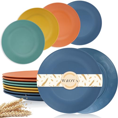 Wrova Wheat Straw Dinner Plates 10 Inch Unbreakable Set of 8 - Dishwasher & Microwave Safe Plastic Plates Reusable - Lightweight Plates for kitchen,camping,salad,appetizer - Colorful - color: Navy Blue,Orange,Green,Yellow, size: 10 inch