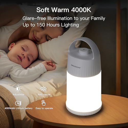 Motion Sensor LED Night Light - Cordless Battery Powered Table Lamp, Portable Lamps Lantern for Outdoor Camping Tents, 4 Brightness Level, Press Dimmable Safe Night Lights, 1 Pack (White) - color: White