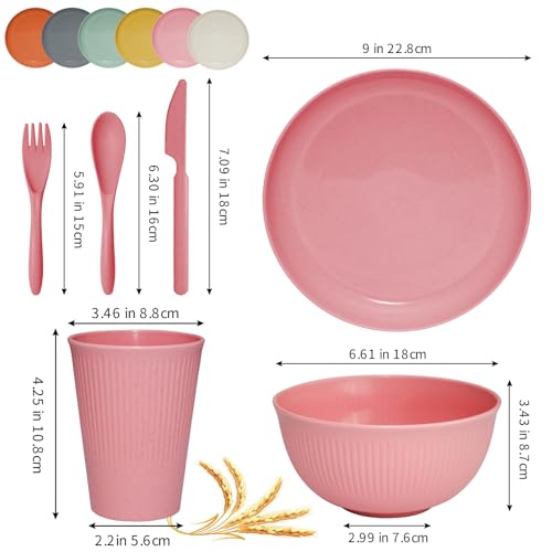 36 pcs Wheat Straw Dinnerware Sets DAPIPIK Unbreakable Reusable Dinnerware Set ，Lightweight Camping Plates Cups and Bowls Set. Dishwasher Microwave Safe Dinnerware - color: Multiple colors