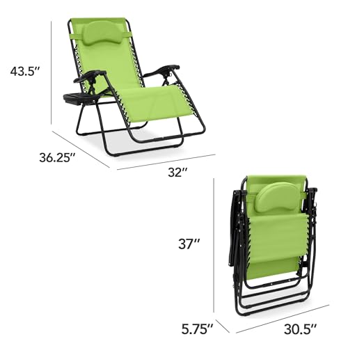 Best Choice Products Oversized Zero Gravity Chair, Folding Outdoor Patio Lounge Recliner w/Cup Holder Accessory Tray, Pillow - Lime Green - color: Lime Green