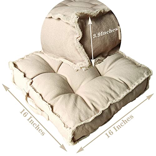 Verpert Square Thick Floor Seating Cushions,Solid Thick Tufted Cushion Meditation Pillow for Sitting on Floor,Tatami Pad for Guests or Kids Reading Nook,Yoga Living Room Sofa Balcony Outdoor (Beige) - color: Beige