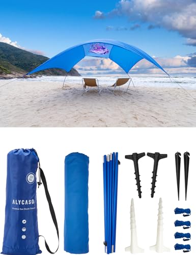 Beach Wind-Powered Shade Canopy, Portable Sun Shelter Tent, UPF 50+ UV Protection, Lightweight, Easy Set Up, 150 Sq. Ft. of Shade for up to 6 People, Blue Tint Shark - color: 4-Blue Tint