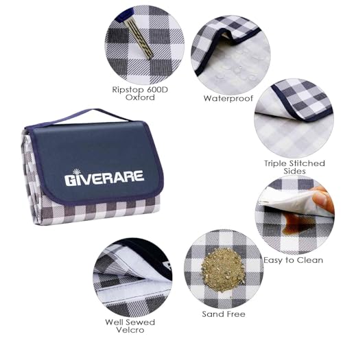 Picnic Beach Blanket Extra Large, XL Sandproof Waterproof Outdoor Camping Blankets 80x60in, Sand Free Oversized Mat, Quick Drying Portable Mats for Travel, Hiking, Music Festival, Lawn-Dark Blue - color: Dark Blue