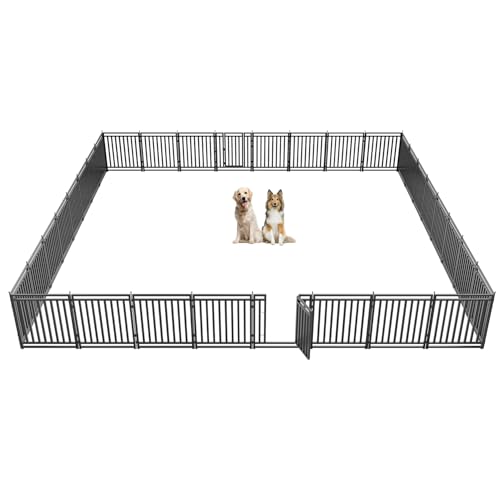 Dog Playpen Metal Dog Fence Outdoor for Yard 32" Height 32 Panels Portable Dog Pen Pet Kennel for RV Camping(Black-Silver) - size: 32" Height, style: 32 Panels