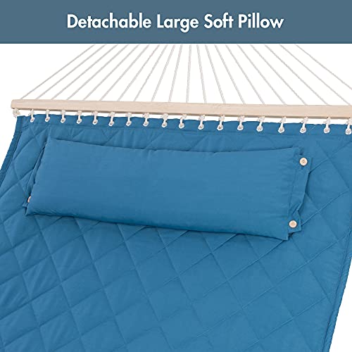 ANOW Double Hammock with 12 Feet Heavy Duty Steel Stand Combo, 2 Person Quilted Hammock with Stand for Outside, 450 LBS Weight Capacity, Blue - color: Blue, size: 2 Person With Stand