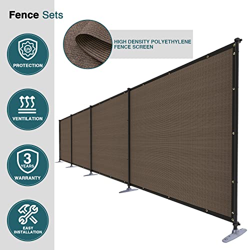 ECOOPTS 5'Hx2'L Privacy Fence Set with Poles and Rails Ground Spikes Fence Kit for Patio Garden Pool Yard (Brown) - color: Brown, size: 5'Hx2'L
