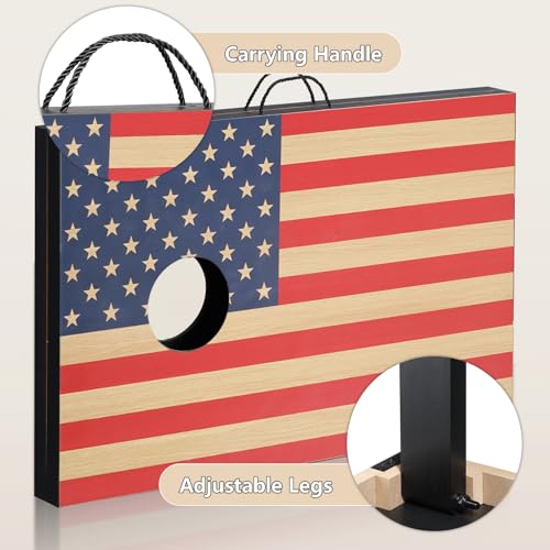 Cornhole Sets 4 x 2 ft / 3 x 2 ft with 8 Bean Bags Regulation Size, Corn Hole Games for Adults Outdoor Bean Bag Toss Game - color: 3 x 2 ft American Flag
