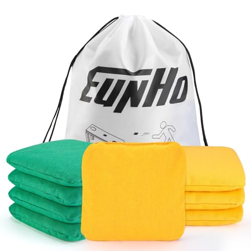 EunHo Cornhole Bags Set of 8 Regulation Size & Weight Corn Hole Bean Bags Official Professional All Weather for Tossing Game with Carry Case - color: Yellow/Green