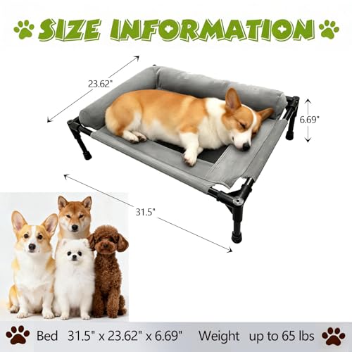 Raised Dog Bed for Small Dogs,Cooling Elevated Bolster Dog Cot,Indoor Outdoor Breathable Mesh Dog Hammock with Metal Frame,Dog Sofa Camping Dog Bed (31.5" L x 23.62" W x 6.69" H - color: Smoky Gray, size: 31.5*23.62*6.69