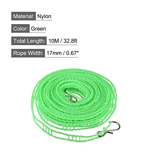 uxcell Portable Clothesline, 32.8ft Nylon Windproof Non-Slip Washing Line Rope for Courtyard Outdoor Travel Camping Laundry Drying, Green - color: Green, size: 32.8ft