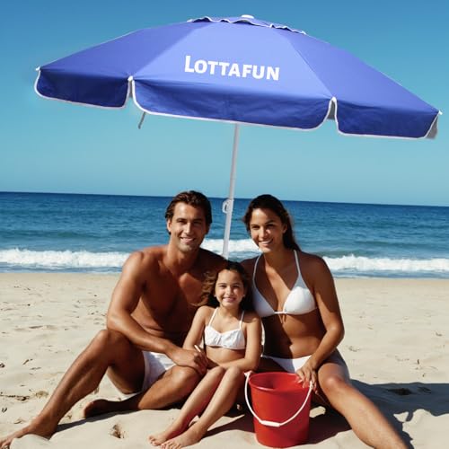 LOTTAFUN 6.5ft Beach Umbrella - Heavy Duty Wind Resistant UV 50+ Portable Sun Shade with Sand Anchor & Carry Bag, Outdoor Folding Umbrella for Beach, Pool, Patio, Garden (Dark Blue) No Tilt - color: Dark Blue