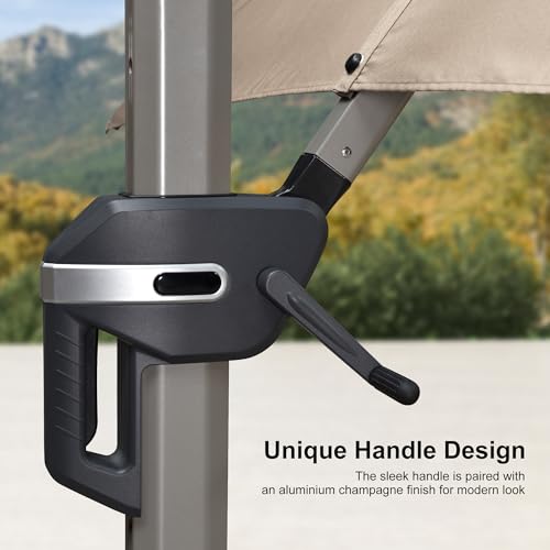 PURPLE LEAF Patio Umbrella with Base Included, 8ft Outdoor Aluminum Cantilever Umbrella with 360° Rotation, Champagne Offset Umbrella for Outdoor Garden Pool, Beige - color: Beige, size: 8' x 8'