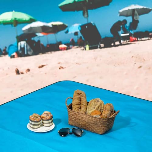 Beach Picnic Blanket, Sandproof Waterproof Camping Blankets 80x63in Large, Outdoor Sandfree Foldable Mat, Oversized Packable Family Mats for Hiking, Camping, Park, Travel, Grass Concert-Blue - color: Blue, size: 80x63 in