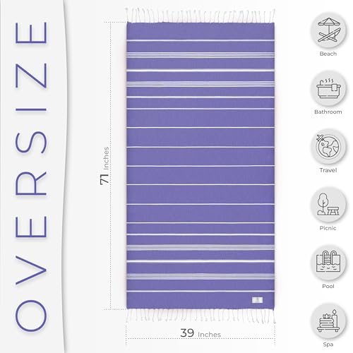 Ossano Turkish Beach Towel Compact & Soft Extra Large (39" x 71") - Quick Dry, Versatile and Functional as Yoga Mat, Picnic Blanket/Travel Blanket, Bath, Shower and Pool Towel - Purple - color: Purple