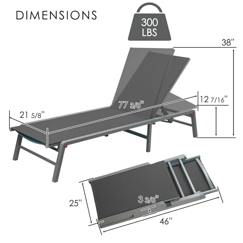 Kozyard Outdoor Foldable Lounge Chair, Aluminum Frame Patio Lounger with 5-Position Adjustable Backrest, Breathable Textilene Fabric, Assemble-Free, Reclining & Full-Flat Poolside (Gray, No Table) - color: Gray/Style3
