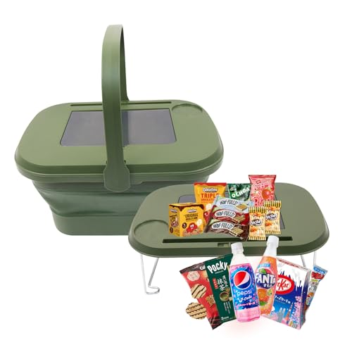 Picnic Basket Foldable Bucket with Lid and Handles, Portable Outdoor Storage Bucket, 18 Liters, Ideal for Camping、Outdoors and Car Trunks (Green) - color: Green