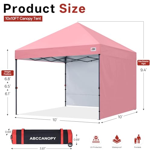 ABCCANOPY Easy Pop up Canopy Tent with 2 Sidewalls for Outdoor Sun Blocking or Rain Protection,10x10, Pink - color: Pink, size: 10x10