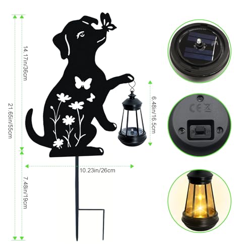 Solar Lights Outdoor Stakes, Metal Dog Solar Lights,Birthday Gifts for Women Mom Grandma, Waterproof Hanging Lantern Garden Ornaments Decor Outside Backyard, Yard Art, Patio, Pathway - color: Dog-Warm White-1 Pack