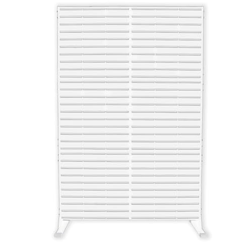 Kozyard Metal Privacy Screen 74" H x 47.2" W Decorative Outdoor Divider with Stand Panels Freestanding Screen Set for Deck Patio Balcony Garden Outdoor&Indoor (White/Horizontal Slat) - color: White/Horizontal Slat