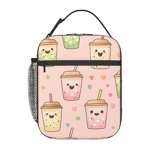 Reusable Cute Bubble Tea Lunch Box for Kids Girls Boys Women Adult, Insulated Pastel Drink Lunch Bag,Polyester Cooler Handbags Case for School Picnic Work Travel Beach or Hiking - color: Bubble Tea